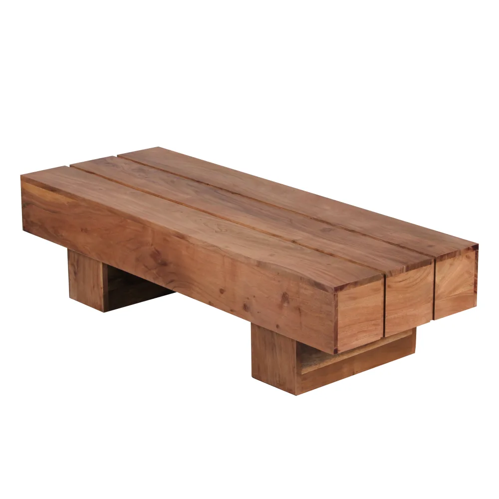 FineBuy Couchtisch rechteckig Massivholz 120 cm – Wohnzimmertisch eckig im Block Design | Moderner Holztisch handgefertigt | Design Naturmöbel