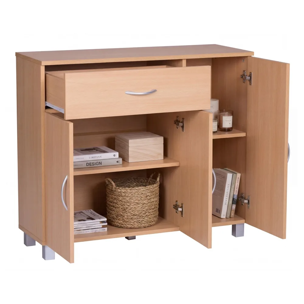 FineBuy Design Sideboard SETE 90 x 75 x 30 cm, Schränkchen mit 1 Schublade 3 Türen, Moderne Schlafzimmer Kommode, Anrichte Esszimmer, Schmaler Schuhschrank mit Schublade