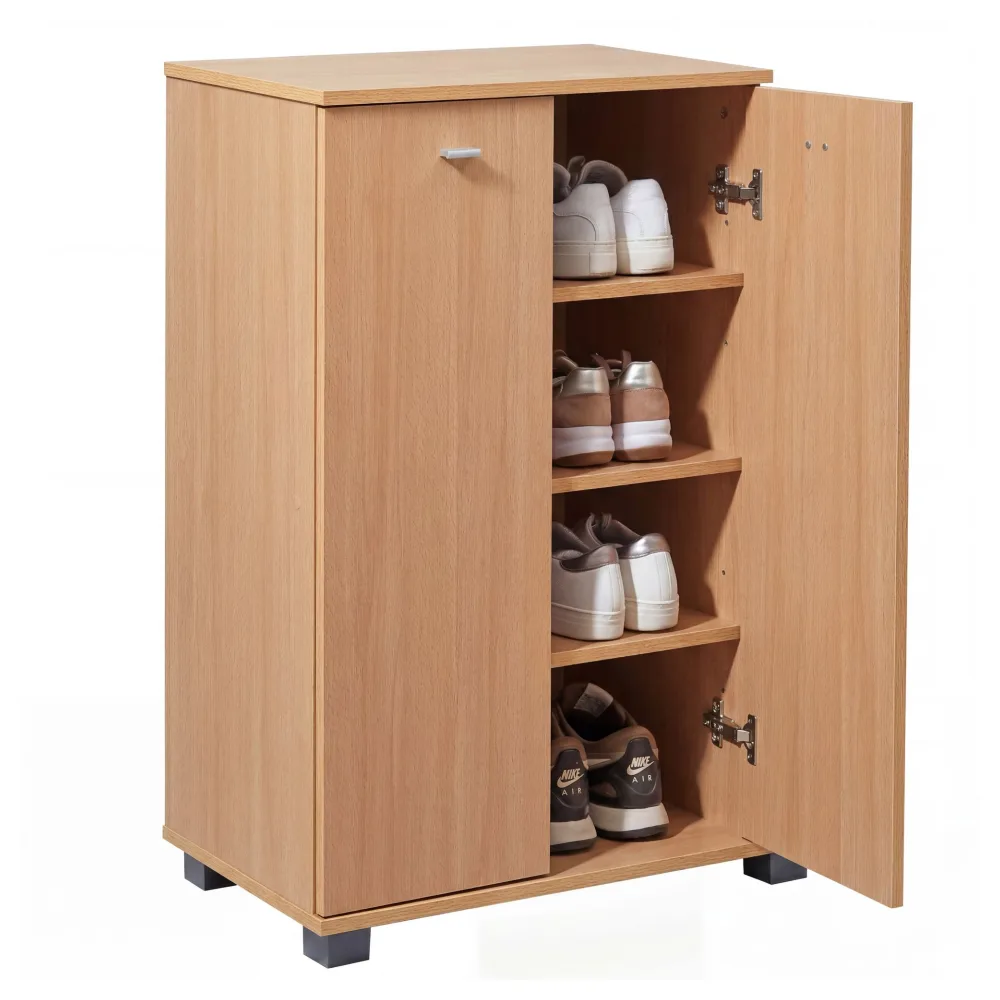 FineBuy Design Schuhschrank NIMES modern Holz 12 Paar Schuhe 4 Fächer 2 Türen, Schuhregal 60 x 90 x 35 cm platzsparend, Schuhkommode Flurschrank mit Ablage