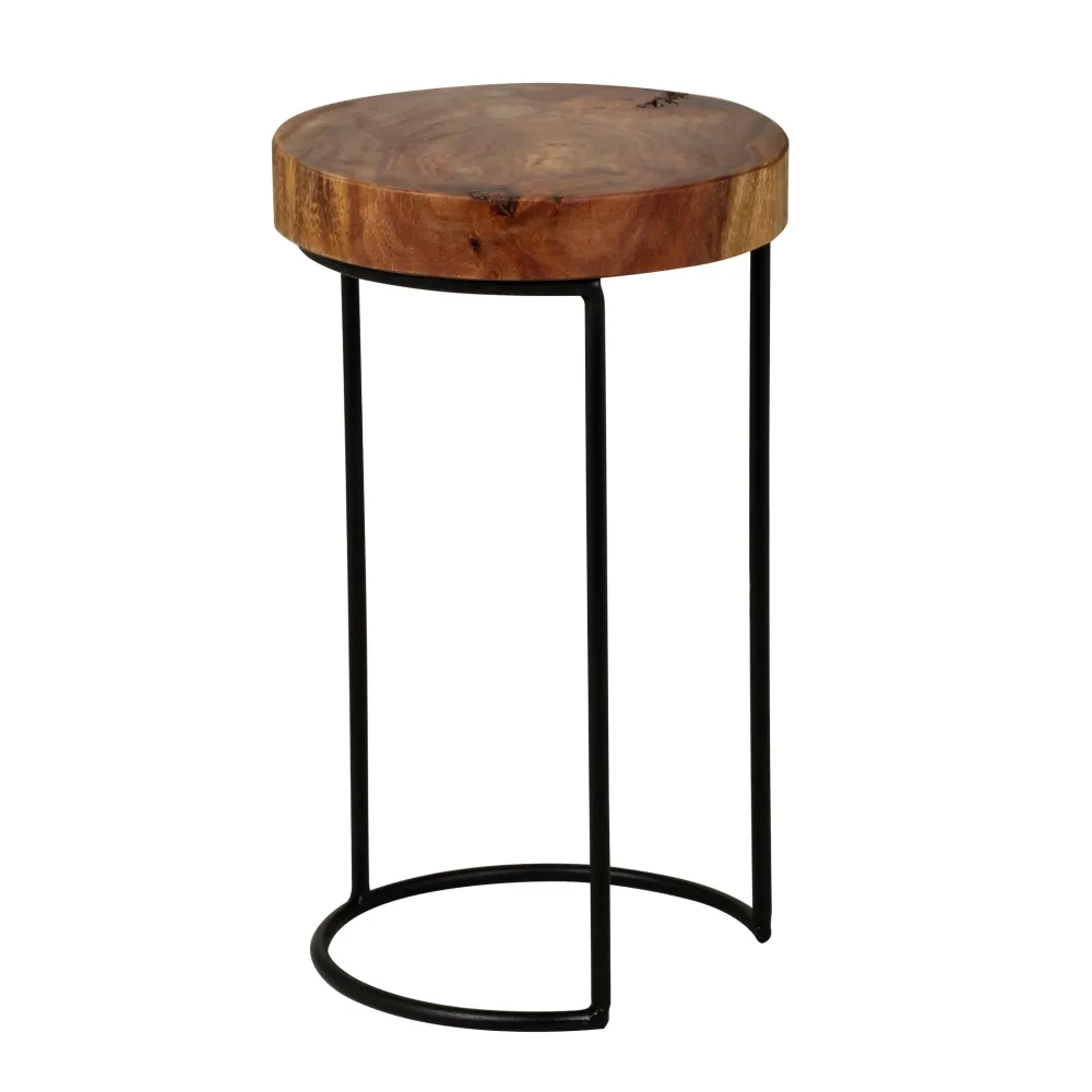 FineBuy Beistelltisch Massiv-Holz Wohnzimmer-Tisch Metallbeine Landhaus-Stil Baumstamm-Form Echt-Holz Farbe wählbar