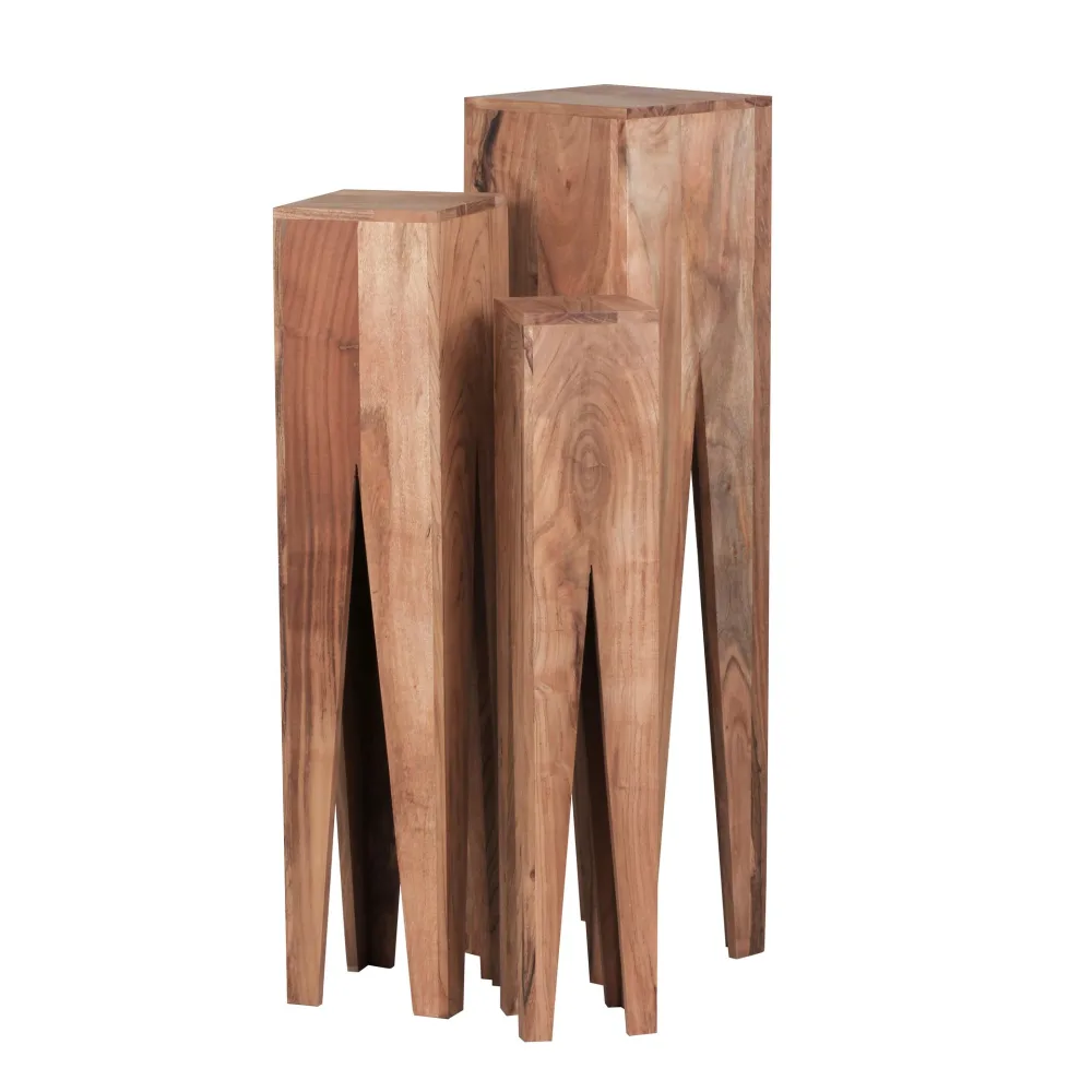 FineBuy Beistelltisch 3er Set Massivholz Satztisch Quadratisch Modern, Säulentisch Pflanzentisch 3-teilig, Blumenständer Blumentisch Wohnzimmer, Pflanzenhocker Blumenhocker Dekosäule