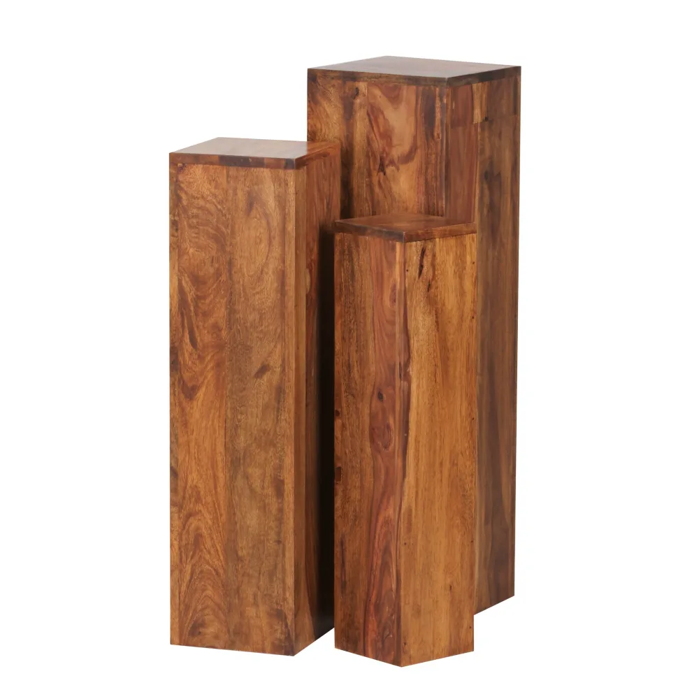 FineBuy Beistelltisch 3er Set Massivholz Satztisch Quadratisch Modern, Säulentisch Pflanzentisch 3-teilig, Blumenständer Blumentisch Wohnzimmer, Pflanzenhocker Blumenhocker Dekosäule