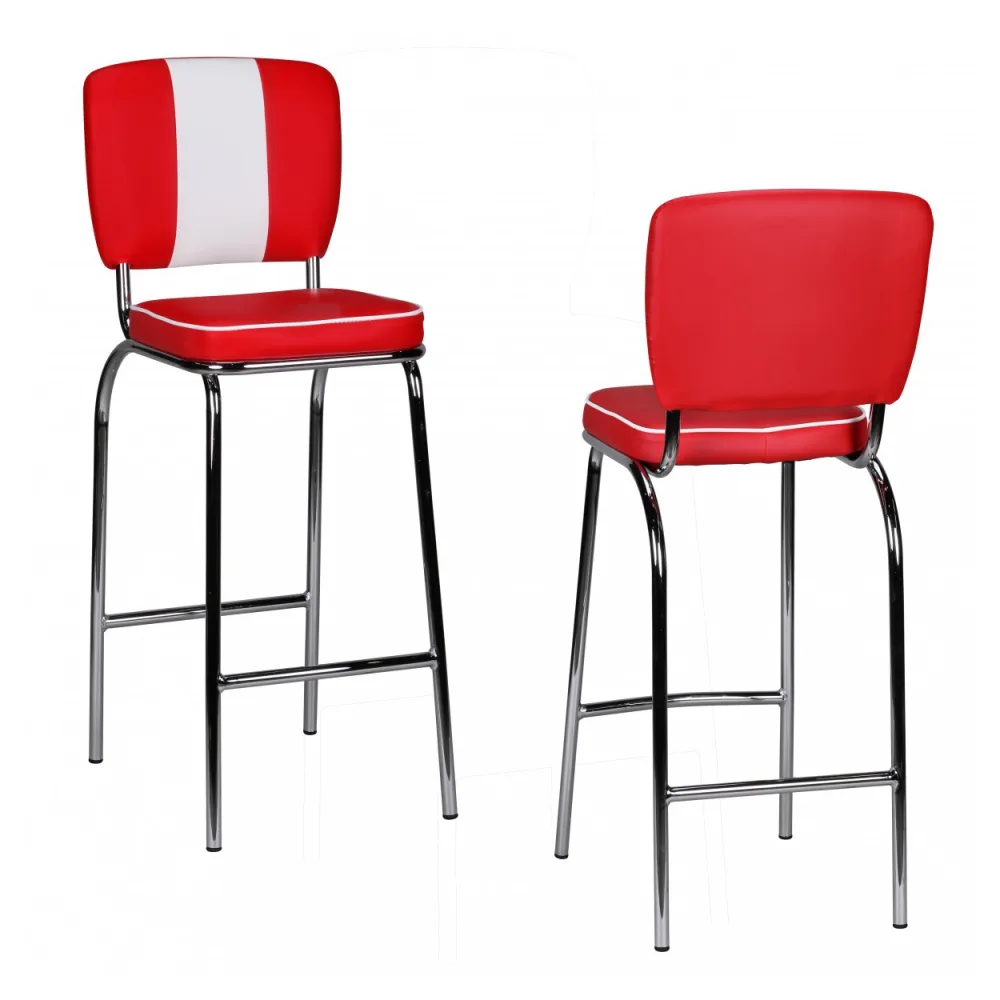 FineBuy 2er Set Barhocker American Diner 50er Jahre Retro Barstuhl, Sitzfläche mit Rücken-Lehne, Fußstütze, Sitzhöhe 76 cm