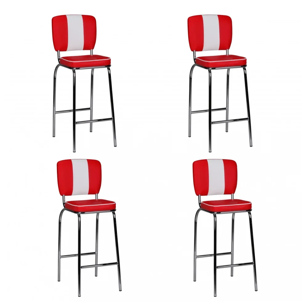 FineBuy 4er Set Barhocker American Diner 50er Jahre Retro Barstuhl, Sitzfläche mit Rücken-Lehne, Fußstütze, Sitzhöhe 76 cm