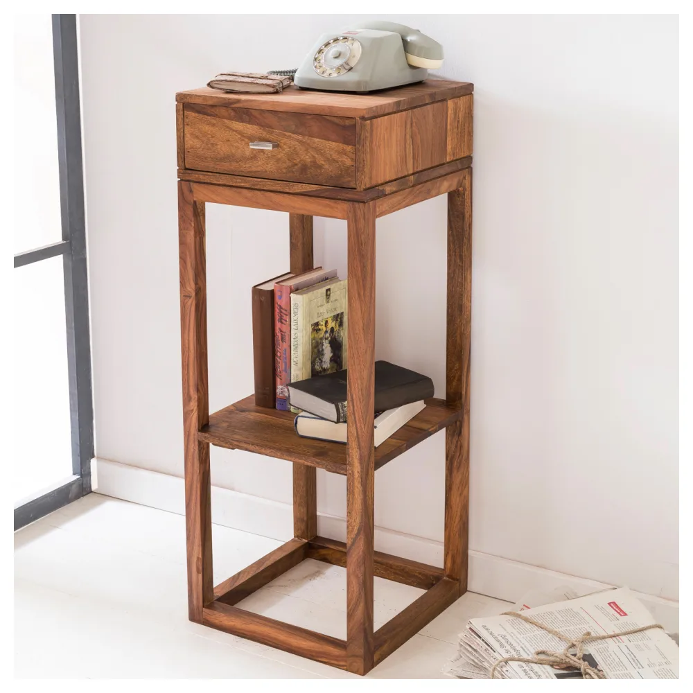 Massiver Beistelltisch PATAN Holz Massiv 90 x 35 x 35 cm, Telefontisch mit Schublade für Flur Anrichte, Moderne Konsole mit Ablage
