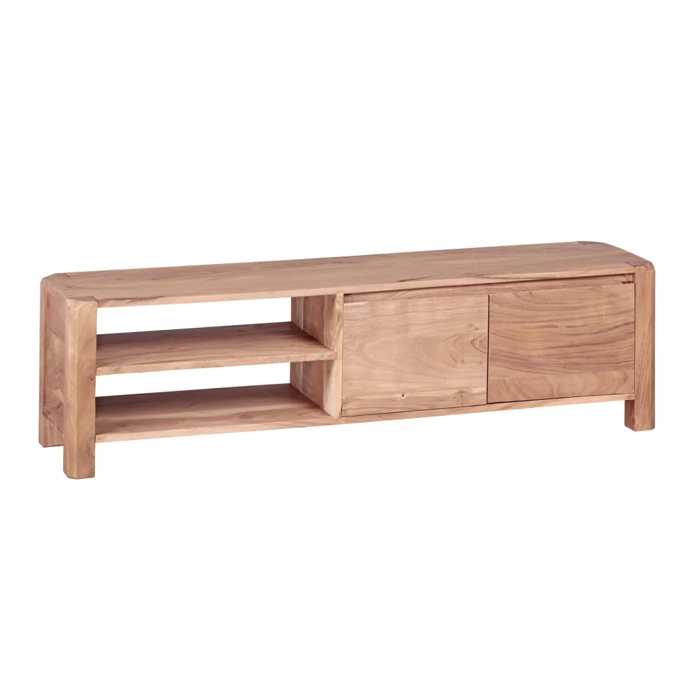 FineBuy Lowboard Massivholz Kommode 140 cm TV-Board Ablage-Fächer Landhaus-Stil Unterschrank 40 cm TV-Möbel