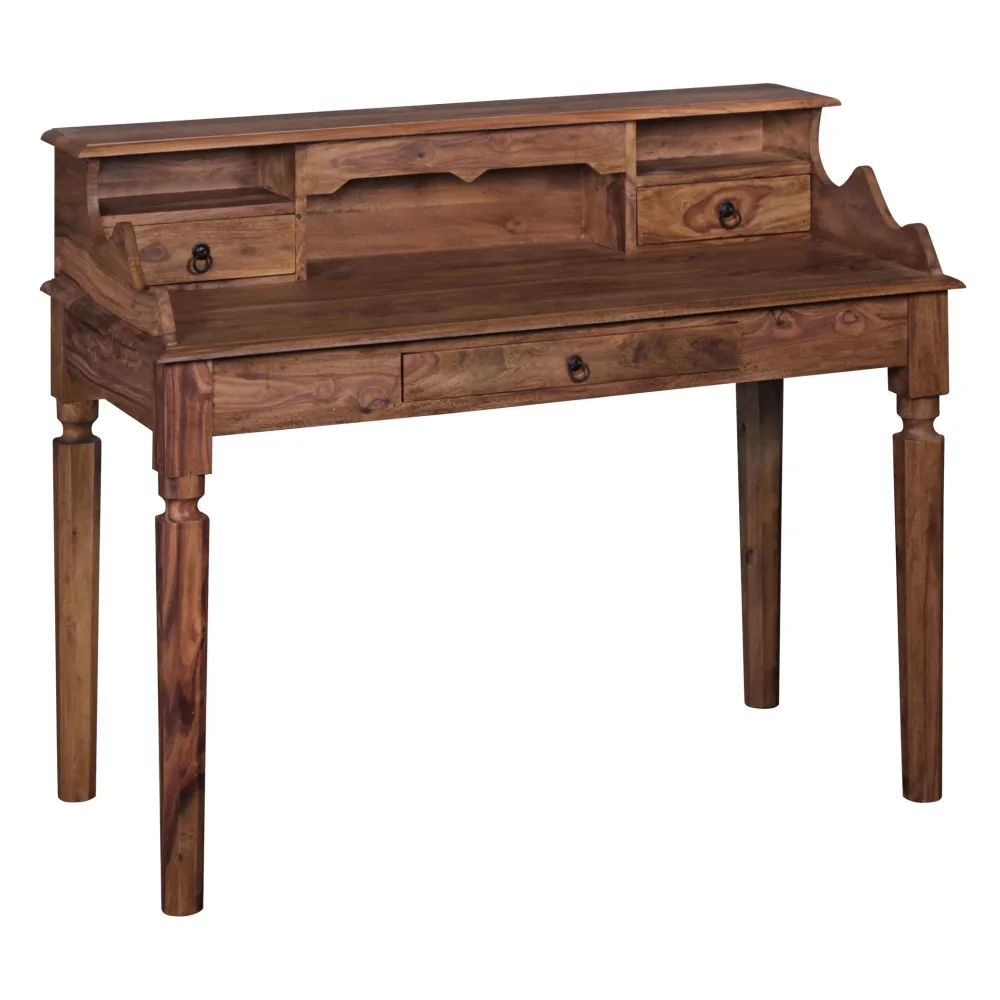 FineBuy Schreibtisch Massivholz Konsole, Sekretär 115 x 100 x 60 cm mit 3 Schubladen und Fächern, Konsolentisch Landhaus-Stil aus Natur-Holz modern, Arbeits-Tisch mit vielen Ablagemöglichkeiten