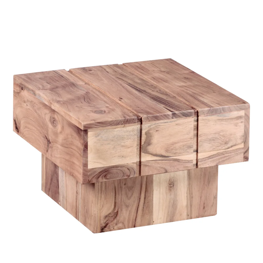 FineBuy Beistelltisch Massivholz Wohnzimmertisch 44 x 44 x 30 cm Couchtisch massiv Landhaus-Stil Cube quadratisch