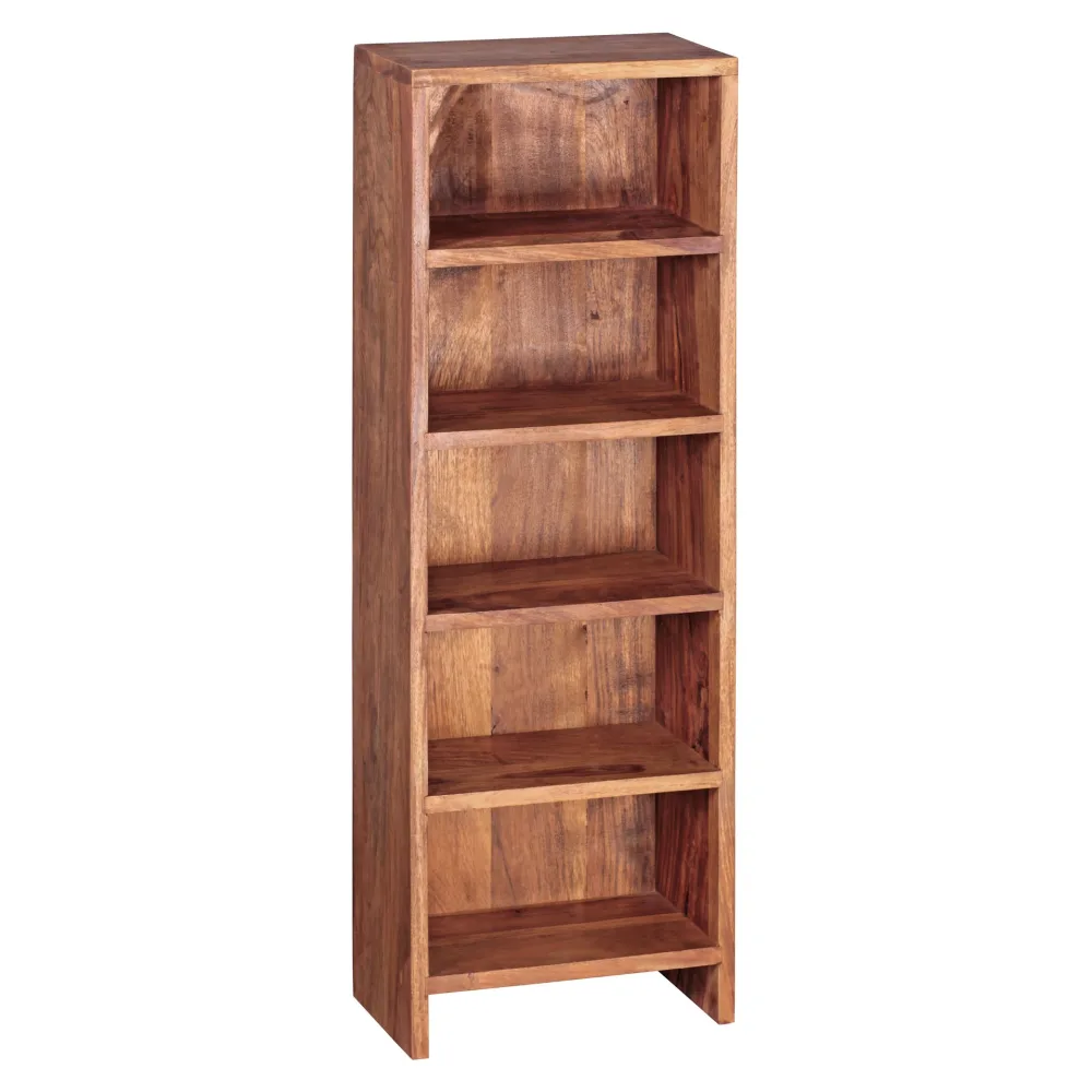 FineBuy CD Regal Massivholz Standregal 90 cm hoch CD-Aufbewahrung 5 Fächer Bücherregal Natur Landhaus-Stil