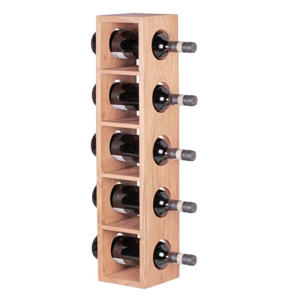FineBuy Weinregal Massiv-Holz Flaschen-Regal Design Wandmontage für 5 Flaschen Holzregal modern mit Ablage 70 cm