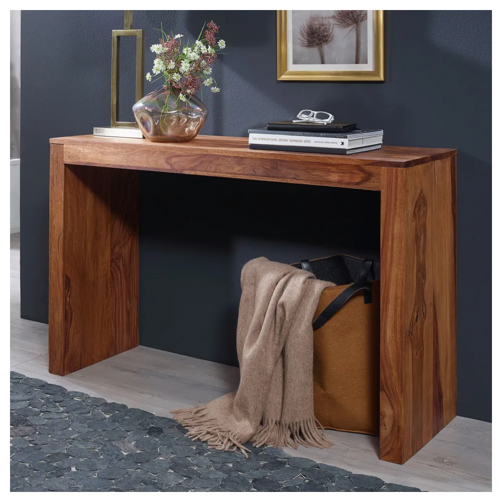 FineBuy Konsolentisch Massivholz 115x40x75 cm Flurtisch, Design Dielentisch Anrichte Schmal, Arbeitstisch Schreibtisch Modern, Konsole Eingangstisch Naturholz