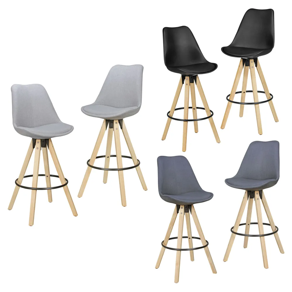 FineBuy 2er Set Barhocker Retro Design Stoff Holz mit Lehne, Design Barstuhl Retro Skandinavisch 2 Stück, Tresenhocker Sitzhöhe 77 cm