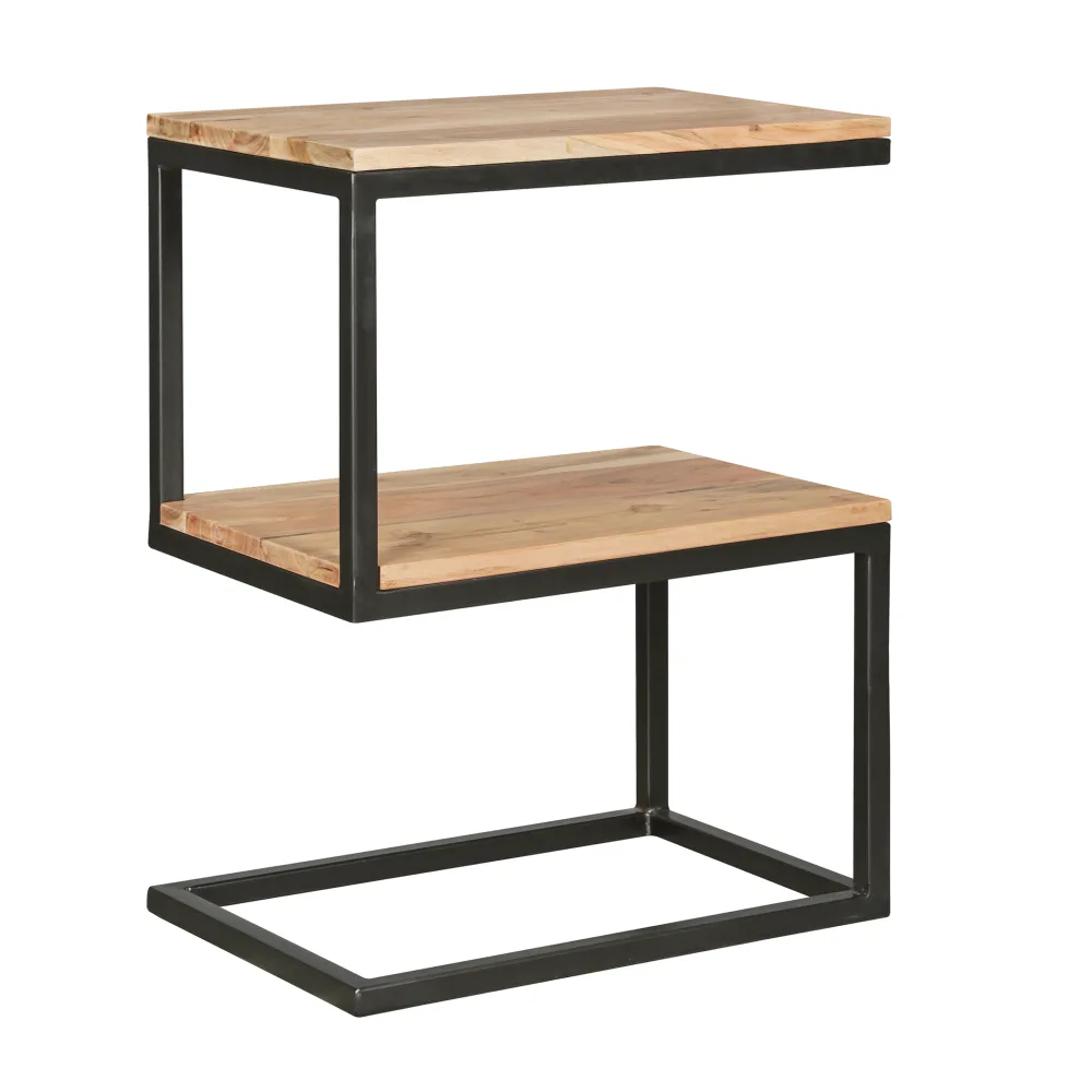 FineBuy Beistelltisch S-Form Massivholz / Metall 45 x 60 x 30 cm, Design Wohnzimmertisch Landhaus-Stil, Anstelltisch Ablagetisch eckig