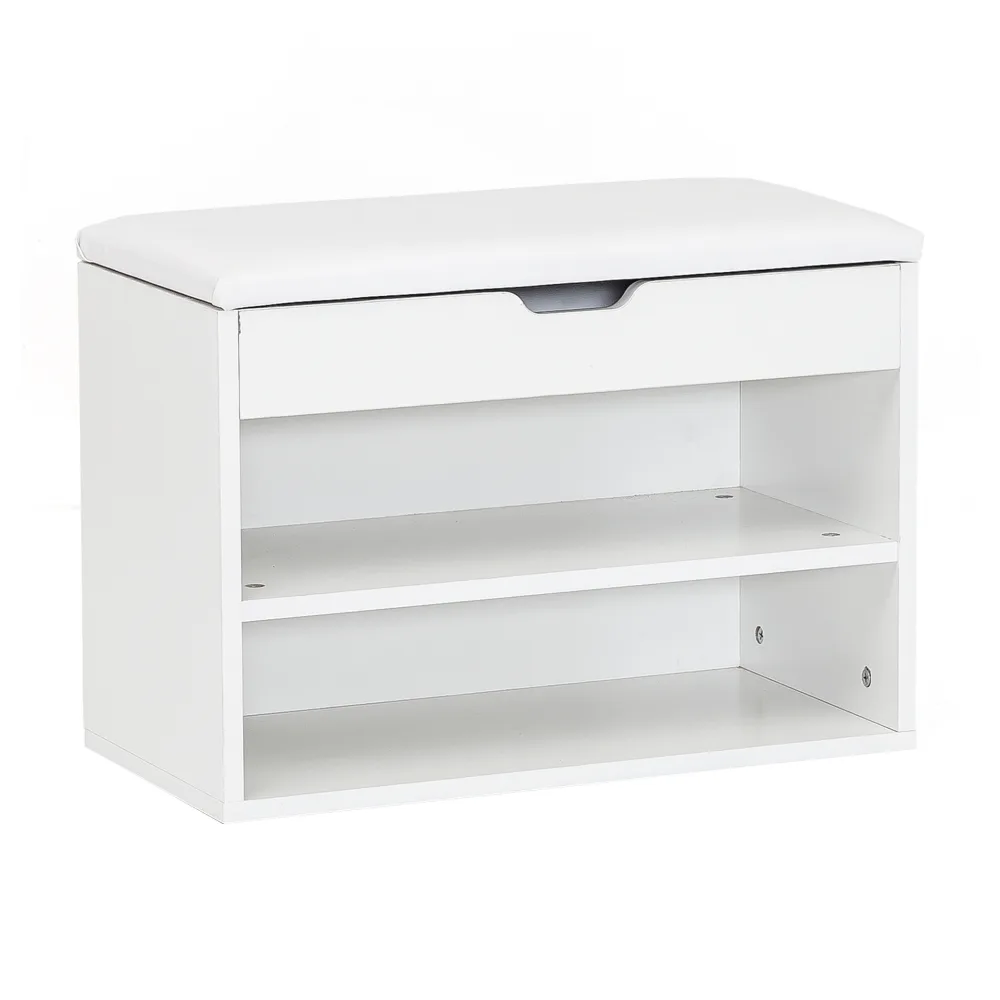 FineBuy Schuhbank mit Sitzfläche Garderoben-Bank Holz 60 x 40 x 30 cm, Holzbank klein gepolstert, Sitzbank schmal Flur mit Stauraum, Truhenbank Schuhtruhe Flurmöbel