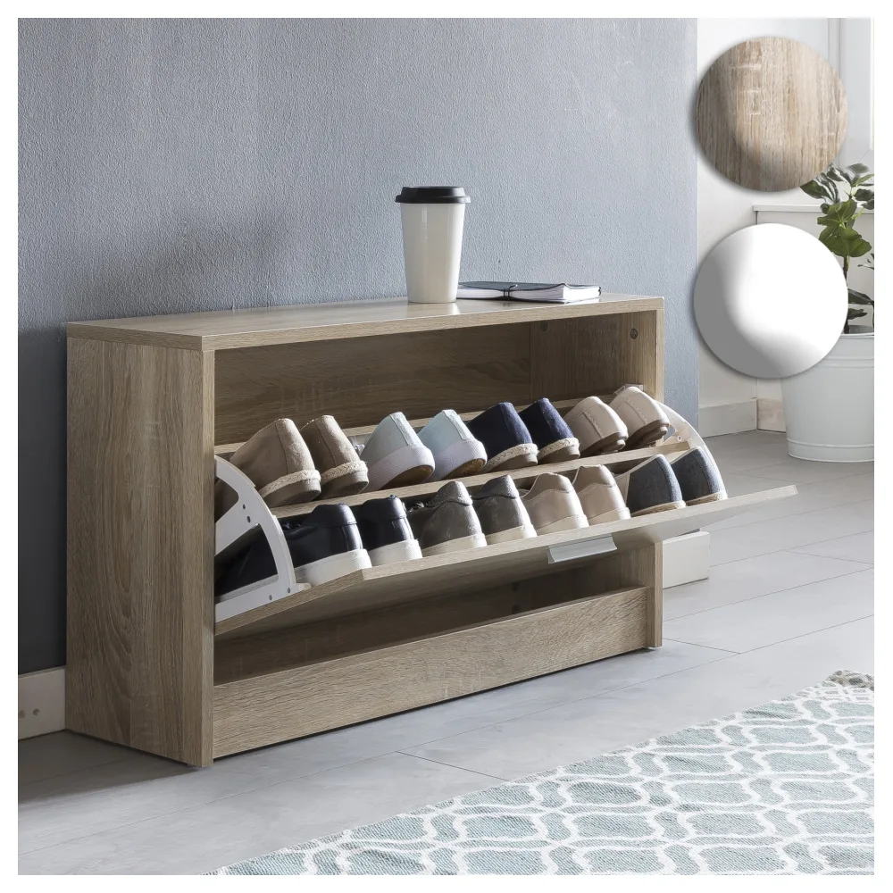 FineBuy Schuhbank SPLIT mit Sitzfläche Schuhkipper Holz 80 x 47 x 24 cm, Flurbank klein geschlossen, Sitzbank schmal Flur mit Stauraum, Schuhschrank einzeln Garderobenbank Bank Flurmöbel