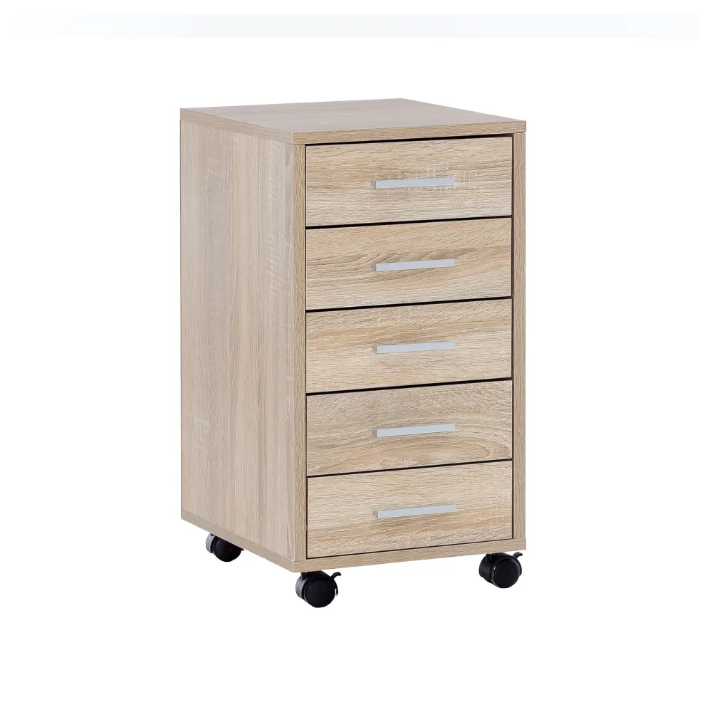 Finebuy Rollcontainer 33 x 63 x 38 cm Holz Schubladenschrank Schreibtisch, Büro Schrank mit 5 Schubladen, Container Rollschrank klein Standcontainer schmal, Schreibtischcontainer mit Rollen