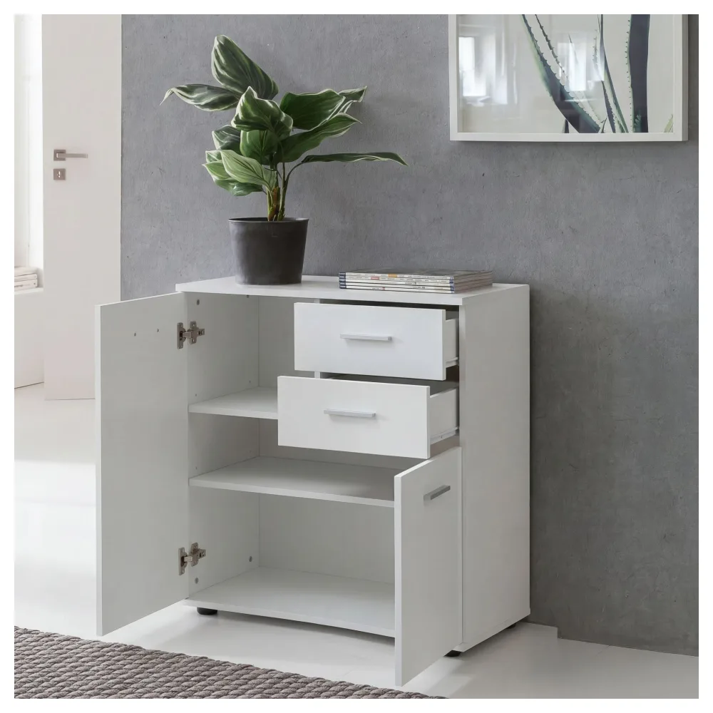 FineBuy Kommode mit Türen & Schubladen 71 x 78 x 35,5 cm Schrank Holz, Flurschrank modern, Mehrzweckschrank klein, Anrichte Sideboard matt, Kommodenschrank Flurmöbel