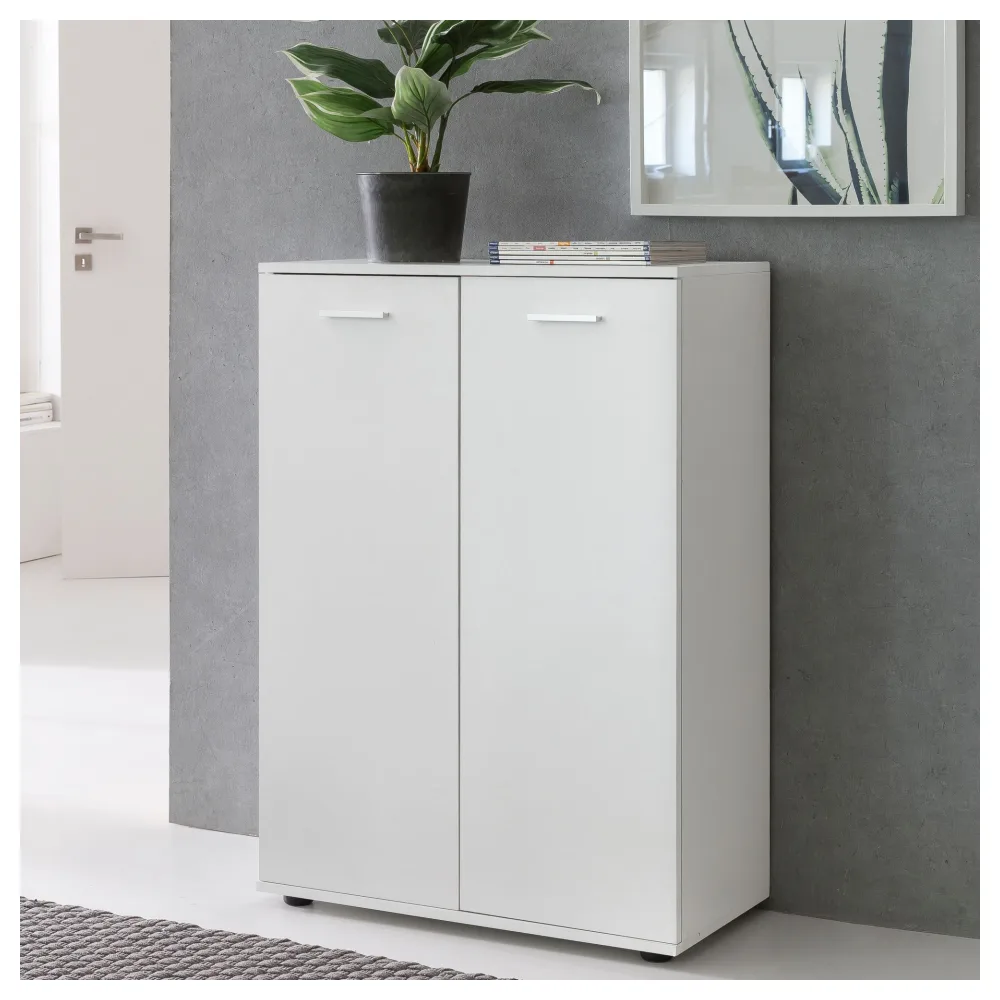 FineBuy Kommode mit 2 Türen 71x104x35cm Mehrzweckschrank Holz, Flurschrank hell modern, Schrank klein, Anrichte Sideboard matt, Kommodenschrank Flurmöbel