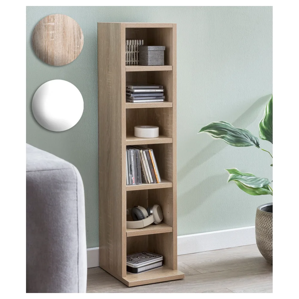 FineBuy Design Bücherregal SV51375 mit 6 Fächern 21 x 91 x 25,5 cm, Standregal Holz Regal Freistehend Flur, Schmales Wandregal Kinderzimmer, Nischenregal Modern