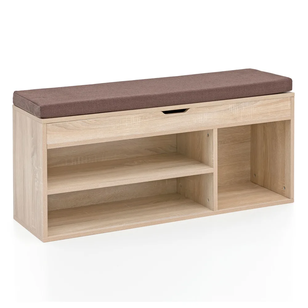 FineBuy Schuhbank mit Sitzfläche Garderoben-Bank Holz 104x51x32 cm, Holzbank klein gepolstert, Sitzbank schmal Flur mit Stauraum, Truhenbank Schuhtruhe Flurmöbel