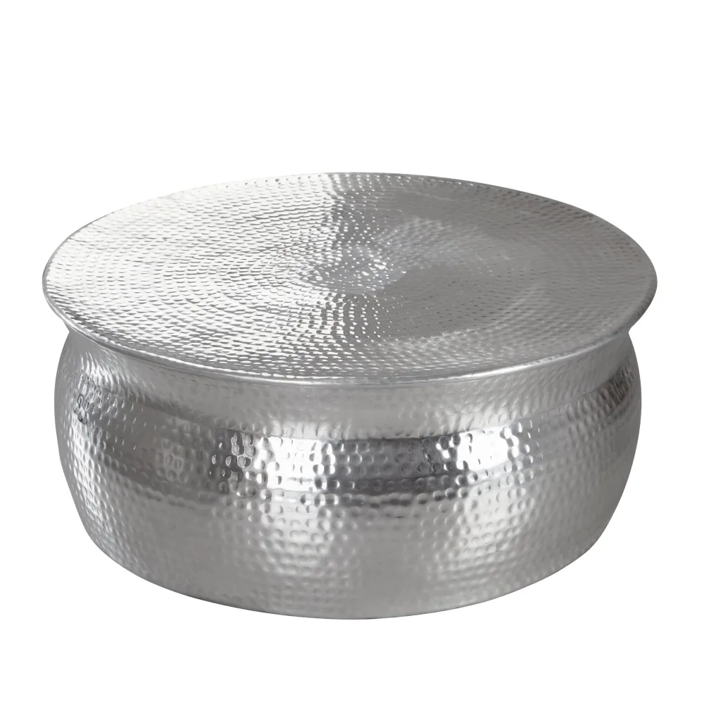 FineBuy Design Couchtisch rund 75 cm aus Metall - Handgefertigter Aluminium Wohnzimmertisch Hammerschlag - Orientalischer flacher Alu Sofatisch