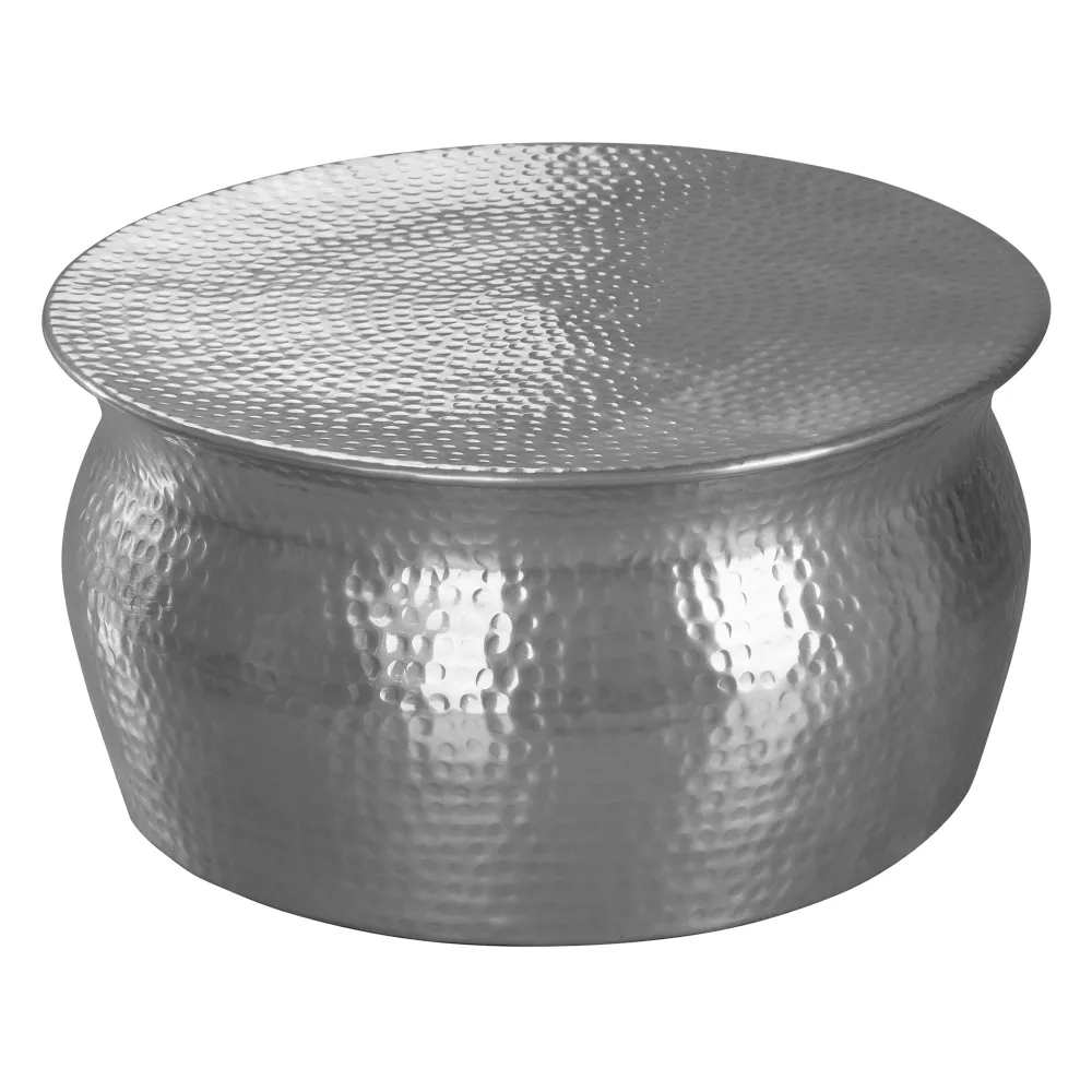 FineBuy Couchtisch rund 60 cm Metall - Design Aluminium Wohnzimmertisch handgefertigt - Orientalischer Alu Beistelltisch Wohnzimmer Tisch Hammerschlag