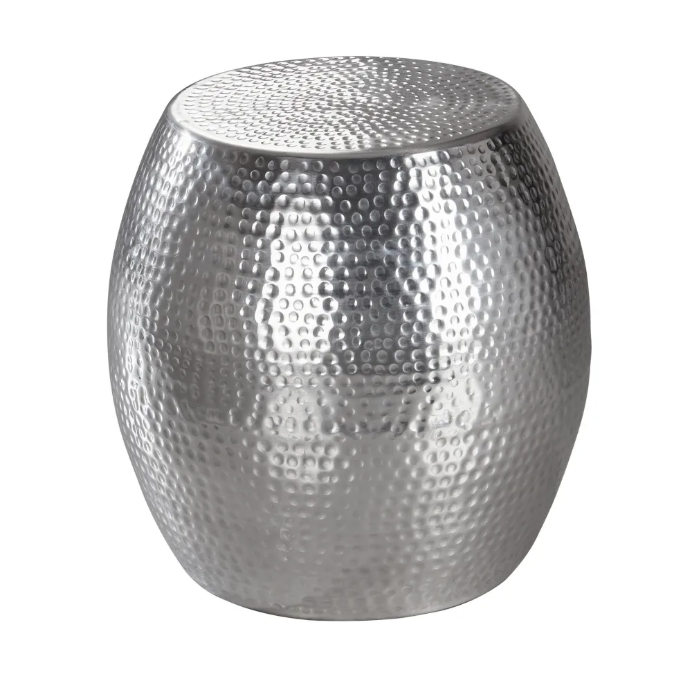 FineBuy Beistelltisch rund 42 cm Metall - Orientalischer Design Wohnzimmertisch Aluminium - Hammerschlag Alu kleiner Couchtisch - Dekotisch