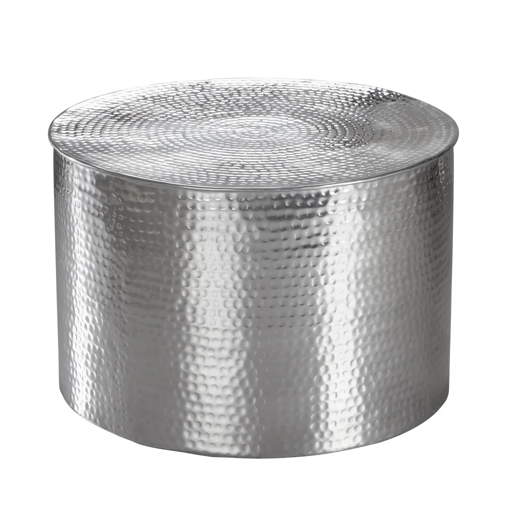 FineBuy Design Couchtisch rund 60 cm aus Metall - Handgefertigter Aluminium Wohnzimmertisch mit Hammerschlag - Orientalischer runder Alu Sofatisch