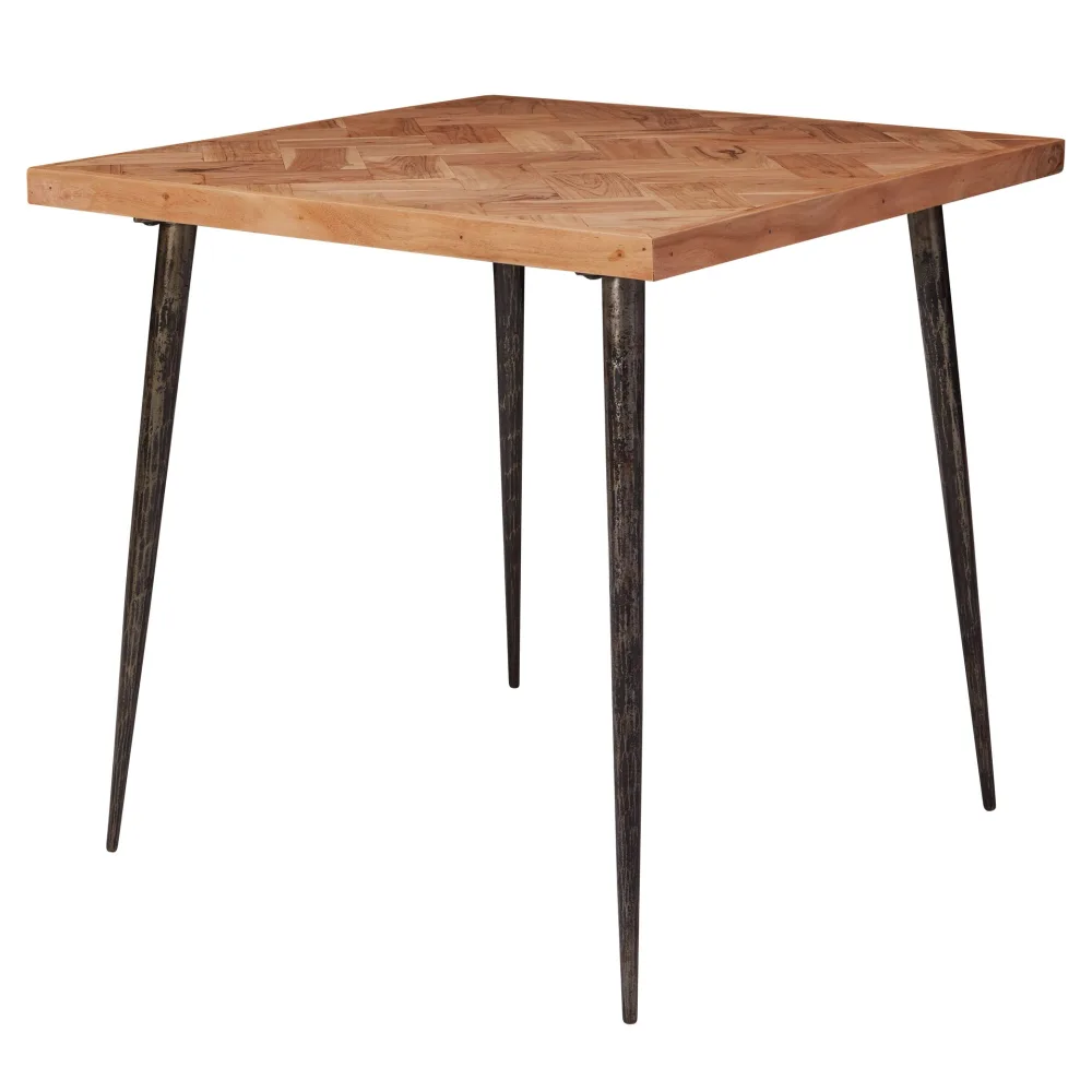 FineBuy Esstisch quadratisch 80 cm Akazie Massivholz für 4 Personen – Quadratischer Industrial Holztisch, Design Küchentisch massiv mit Metallbeinen, Esszimmertisch Holz Vintage Stil