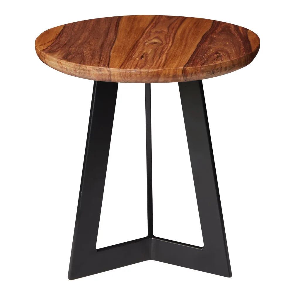 FineBuy Beistelltisch SV51462 Sheesham Holz Metall Couchtisch, Industrial Style Echtholz Hocker Wohnzimmer, Holztisch Sofatisch Metallbeine, Anstelltisch Dekotisch