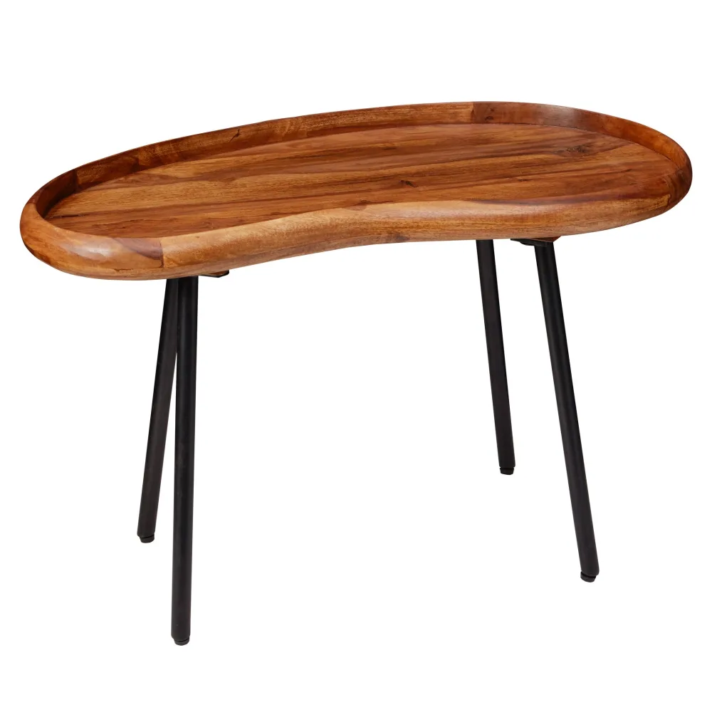 FineBuy Couchtisch SV51466 Sheesham massiv Sofatisch Nierenform mit Metallbeinen, Wohnzimmertisch Massivholz, Kleiner Nierentisch Echtholz, Stubentisch Holz, Beistelltisch modern