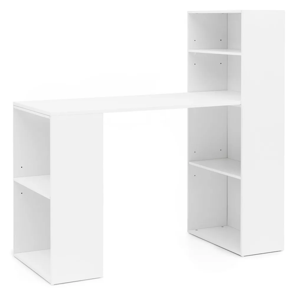 FineBuy Schreibtisch mit Regal 120x120x53 cm Holz Modern, Schreibtischregal Ablagefächer PC Tisch, Computertisch mit Ablage, Design Tisch Büro mit Aufbewahrung