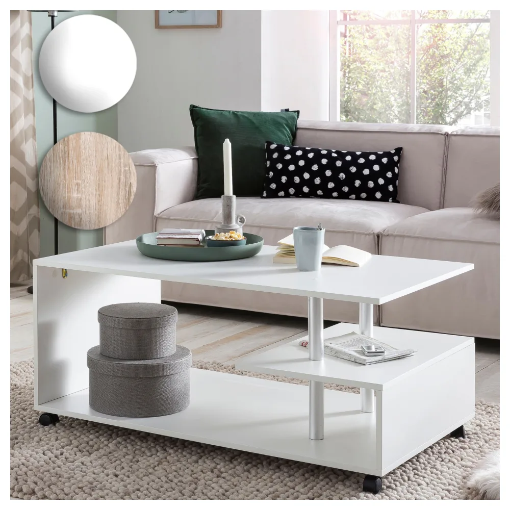FineBuy Design Couchtisch 105 x 48,5 x 60 cm Drehbar mit Rollen, Wohnzimmertisch Coffee Table, Sofatisch Loungetisch Holz, Kaffeetisch mit Stauraum