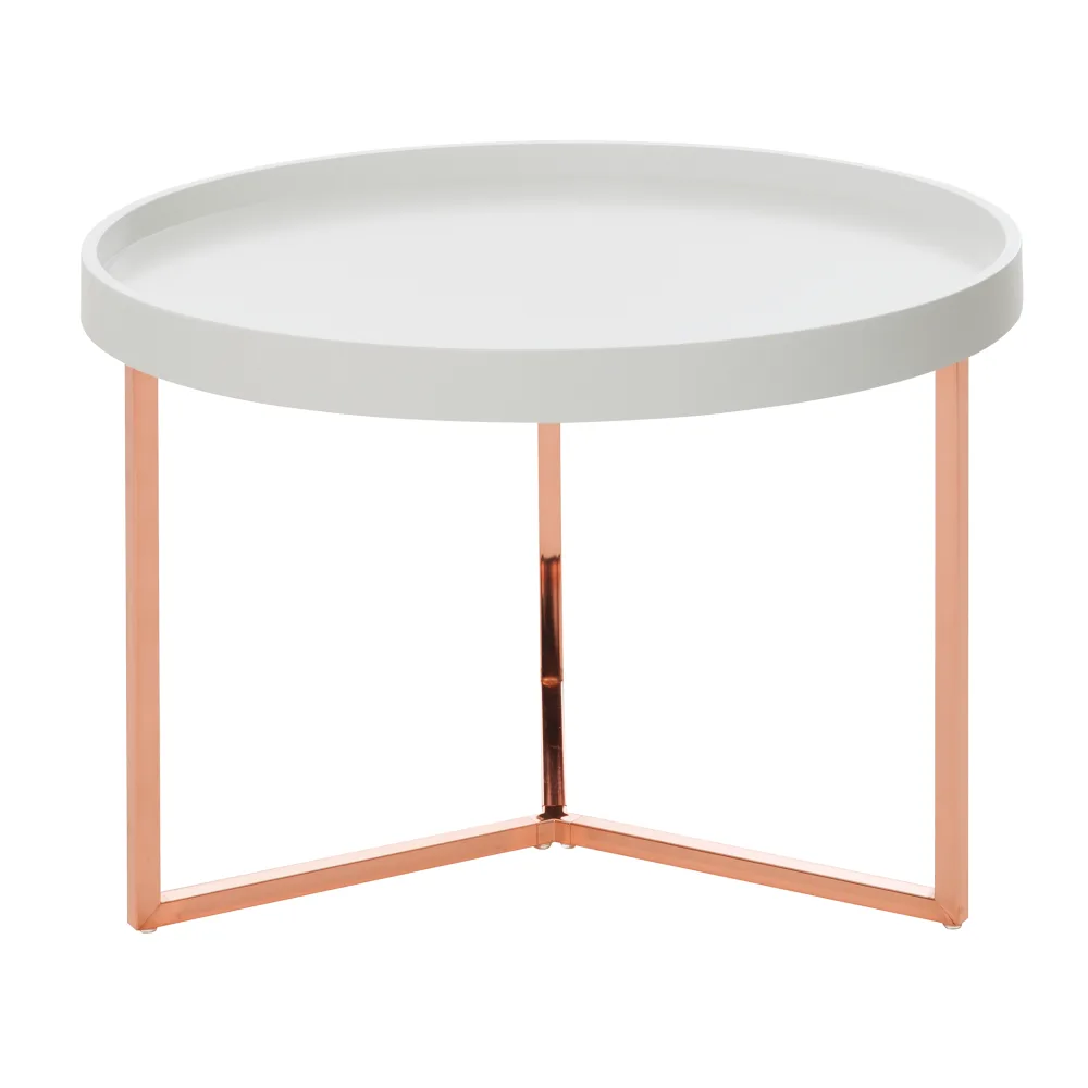 FineBuy Couchtisch 58,5x42x58,5cm Sofatisch Metall Rund, Designer Retro Wohnzimmertisch modern, Kleiner Loungetisch mit Metallgestell, Runder Tabletttisch mit Holz-Platte