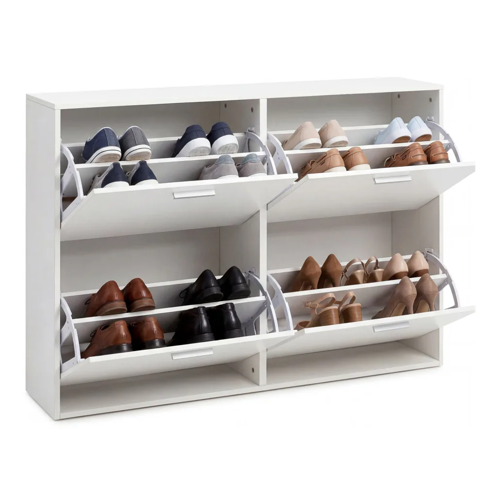 FineBuy Schuhkipper 120 x 81 x 24 cm mit 4 Klappen für bis zu 24 Paar Schuhe, Flur Schuhschrank, Schuhkommode, Schuhregal