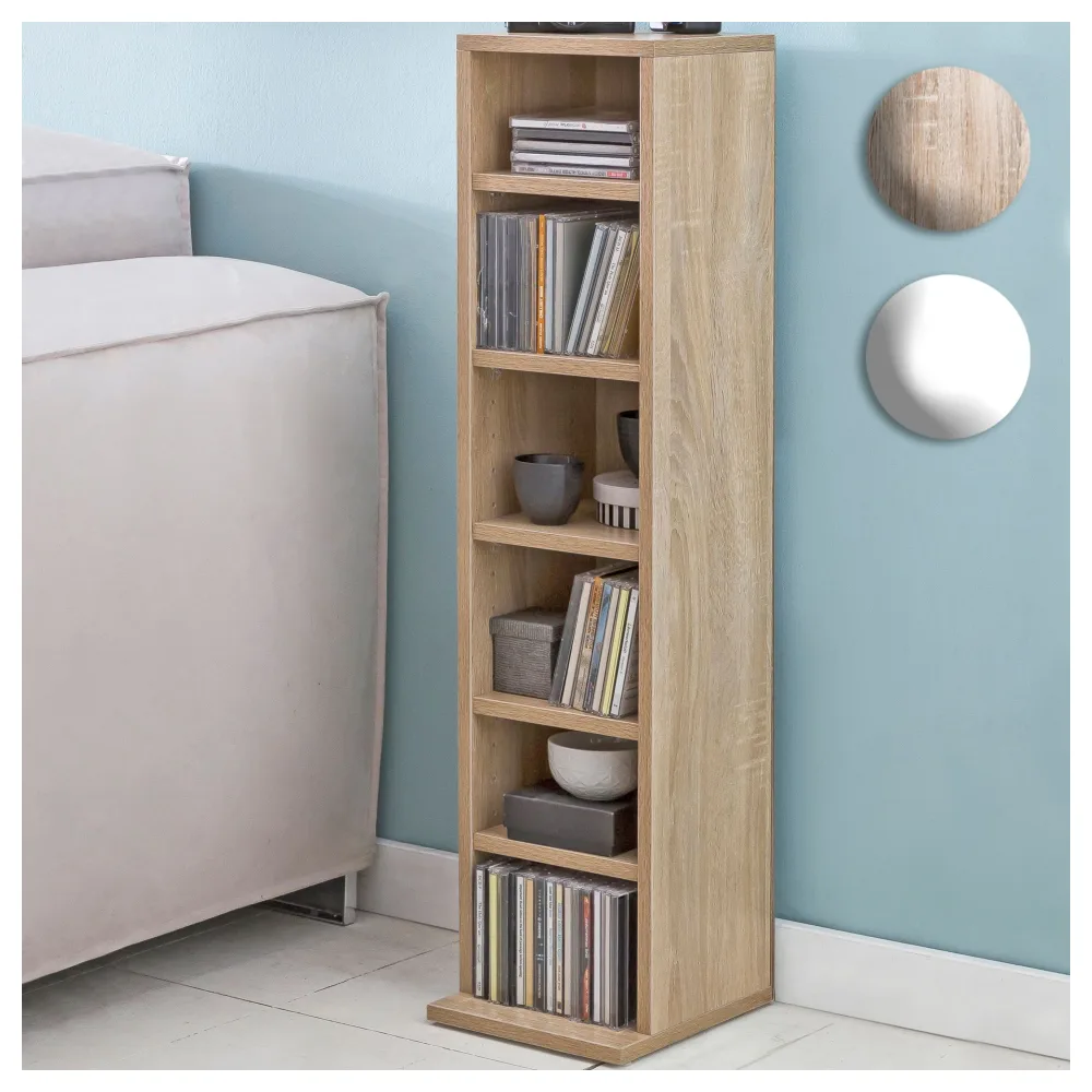FineBuy CD-Regal Holz 21x90x20 cm Standregal Modern Bücherregal Schmal, CD Ständer Aufbewahrung Klein, Offenes Nischenregal, Mehrzweckschrank 6 Fächer Offen, CD Holzregal Design Stehregal