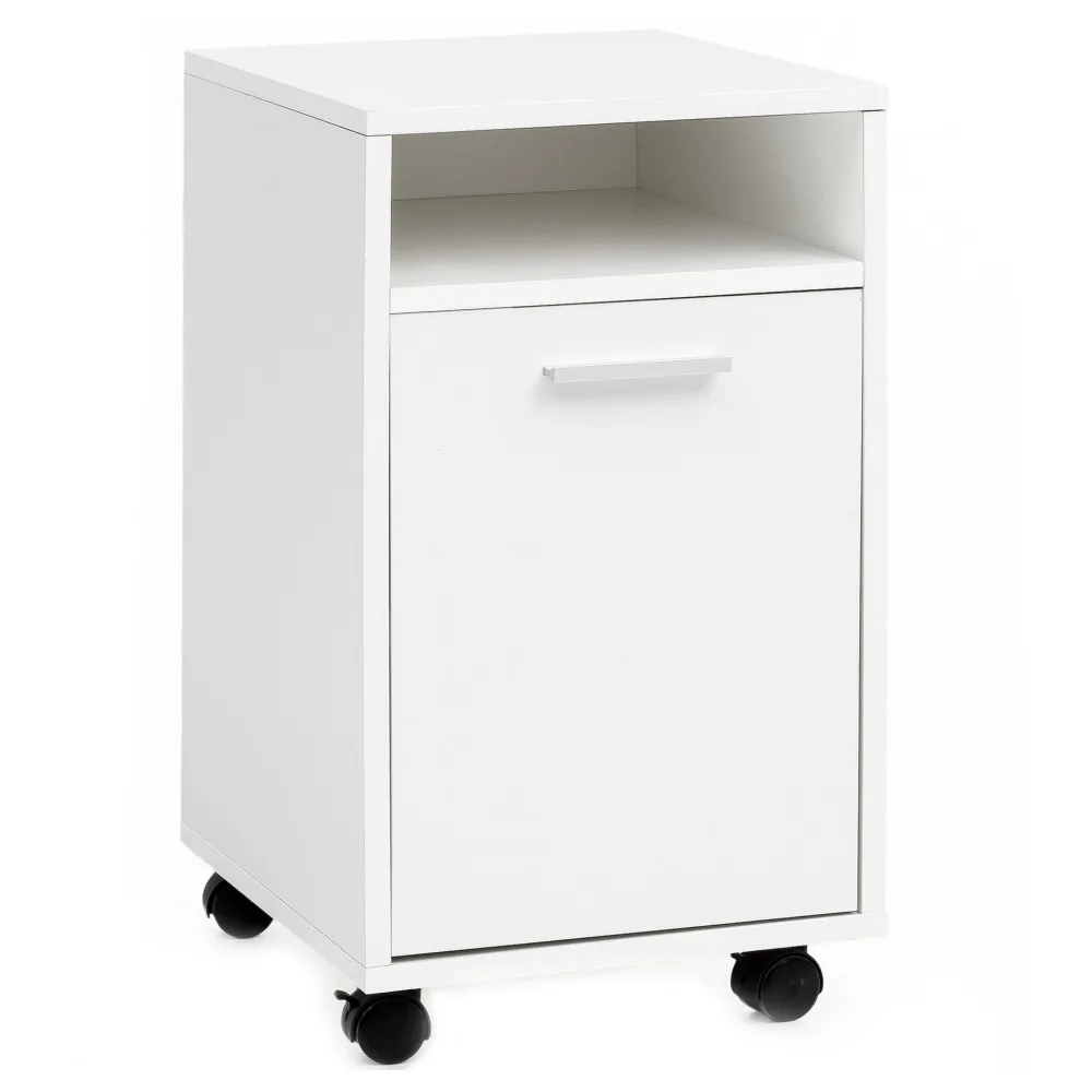 FineBuy Rollcontainer Holz 33x60x38cm Schubladenschrank Büro Container, Schreibtischcontainer mit Tür & Ablage, Bürocontainer Beistellcontainer mit Rollen, Kleiner Schubladencontainer