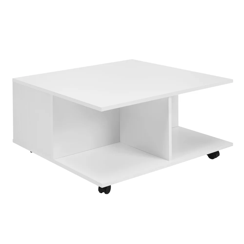 FineBuy Design Couchtisch 70x70 cm, Wohnzimmertisch mit 2 Schubladen, Sofatisch mit Rollen, Tisch mit 2 Fächern