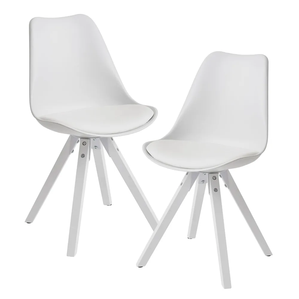 Finebuy 2er Set Retro Esszimmerstuhl mit weißen Beinen, Polsterstuhl Skandinavisch Rückenlehne, Küchenstuhl Kunstleder gepolstert