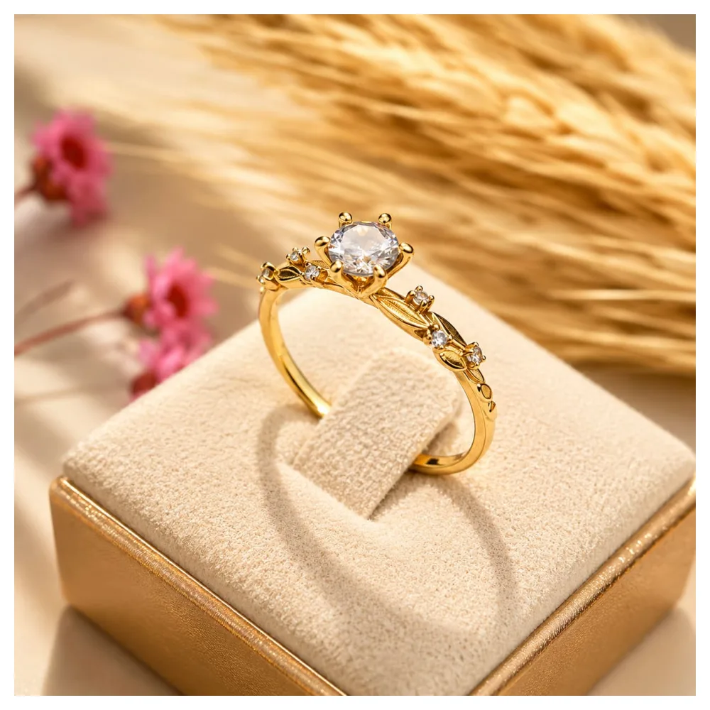 Anel de Moeda Antiga Modelo Laurel com Zircônias