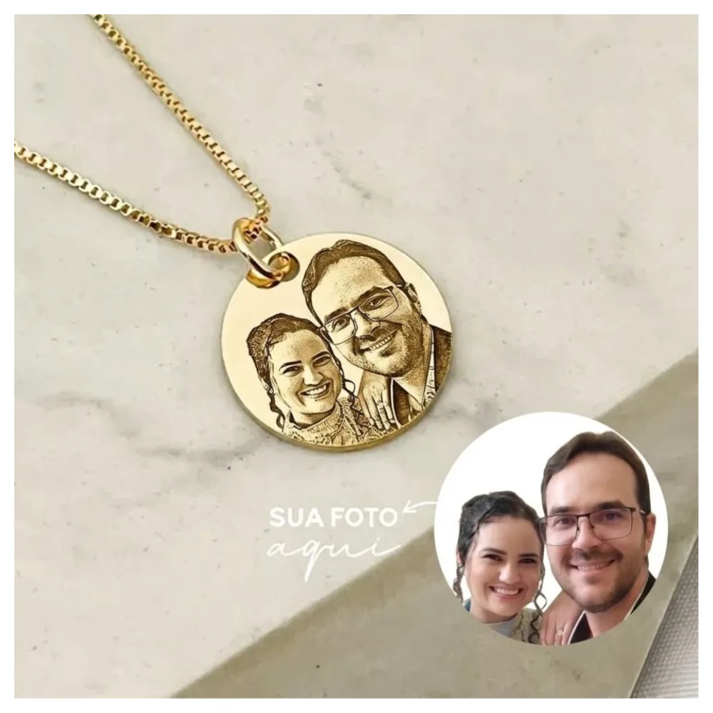 Colar Personalizado com Nome e Foto Banhado a Ouro 18k (Tamanho G)