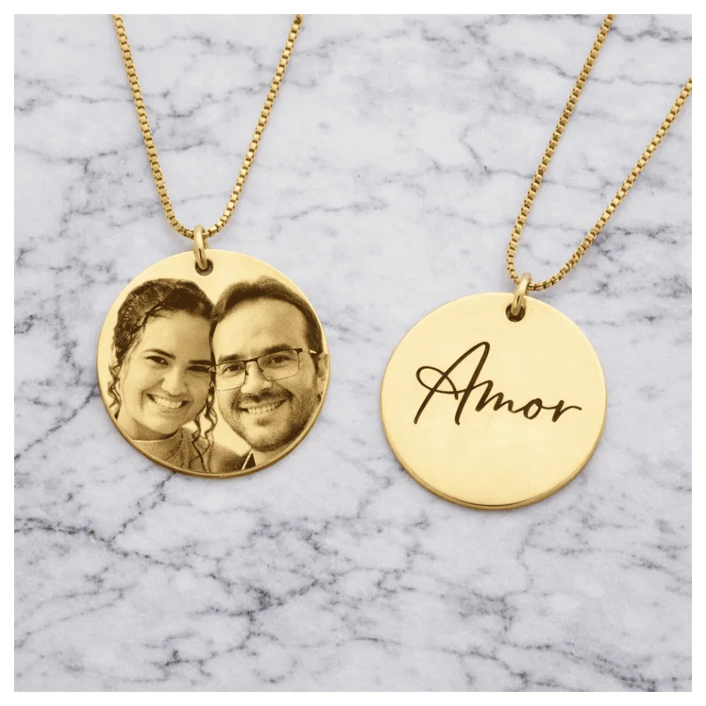 Colar Personalizado com Nome e Foto Banhado a Ouro 18k (Tamanho M)