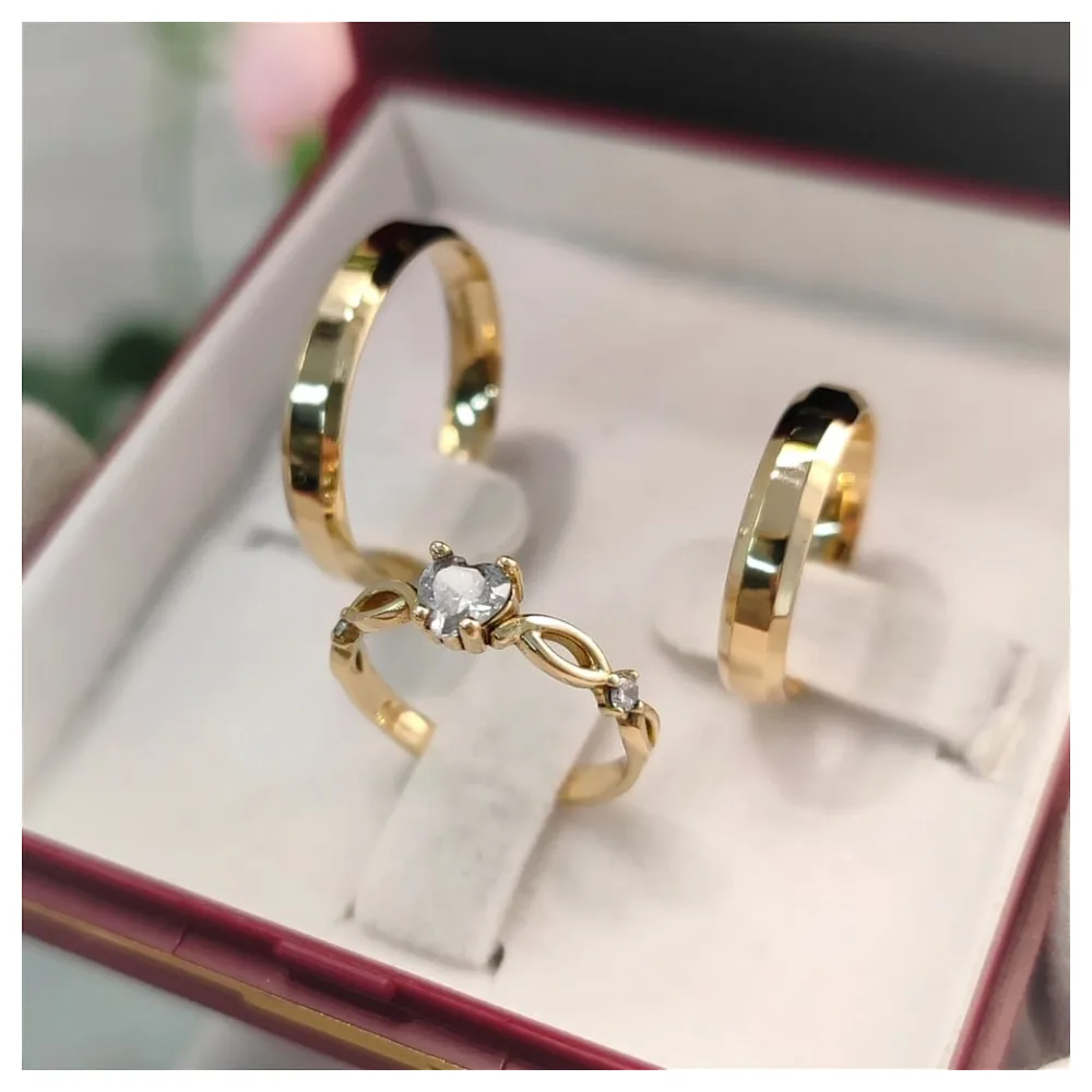 Conjunto Alianças Mod Italiana 4mm + Anel Love