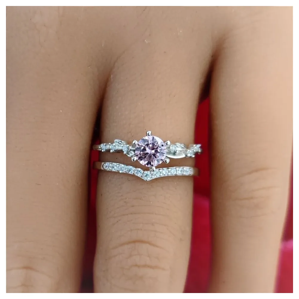 Conjunto de Anéis em Prata Mod. Laurel e Life com Zircônias
