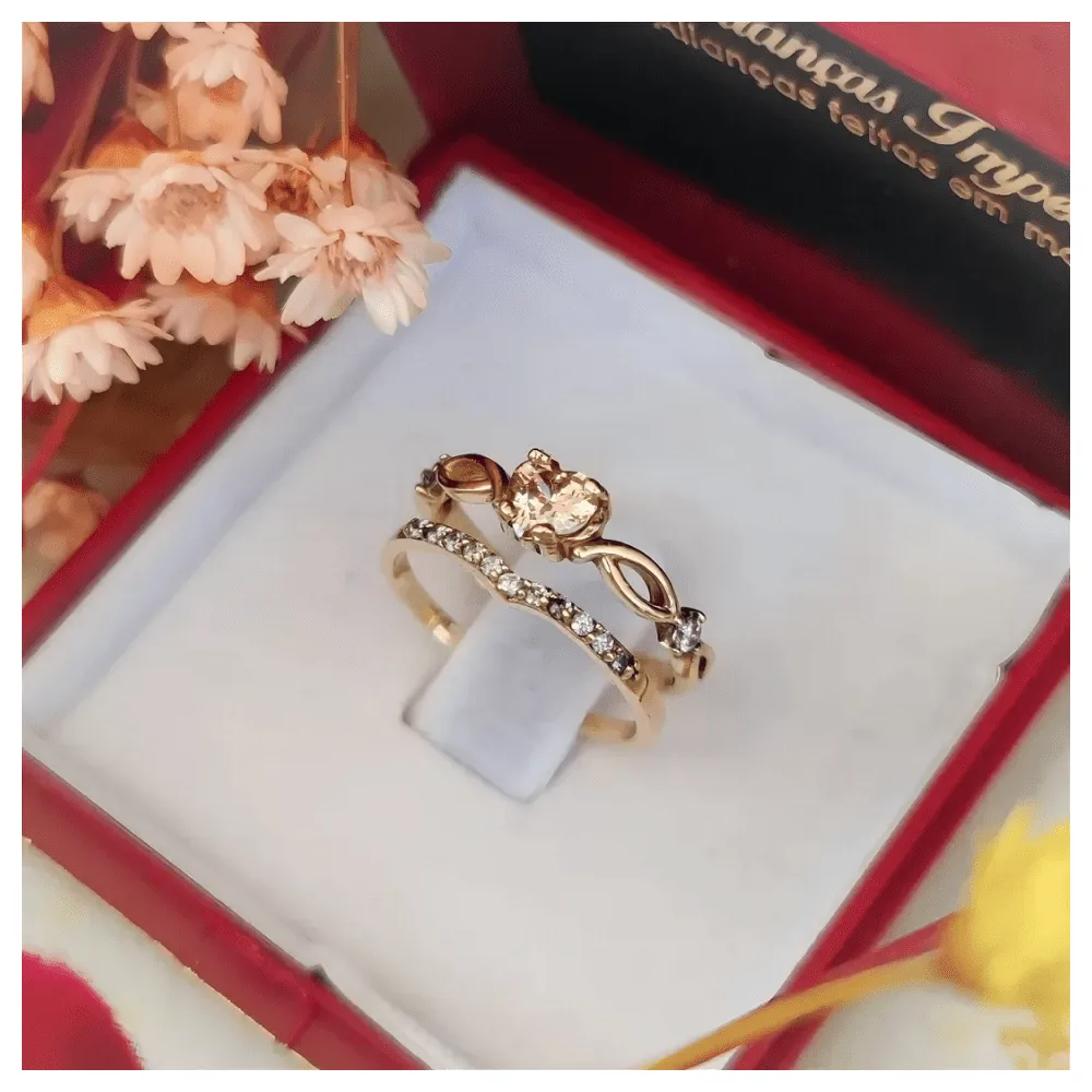 Conjunto de Anéis Love and Life com Zircônias