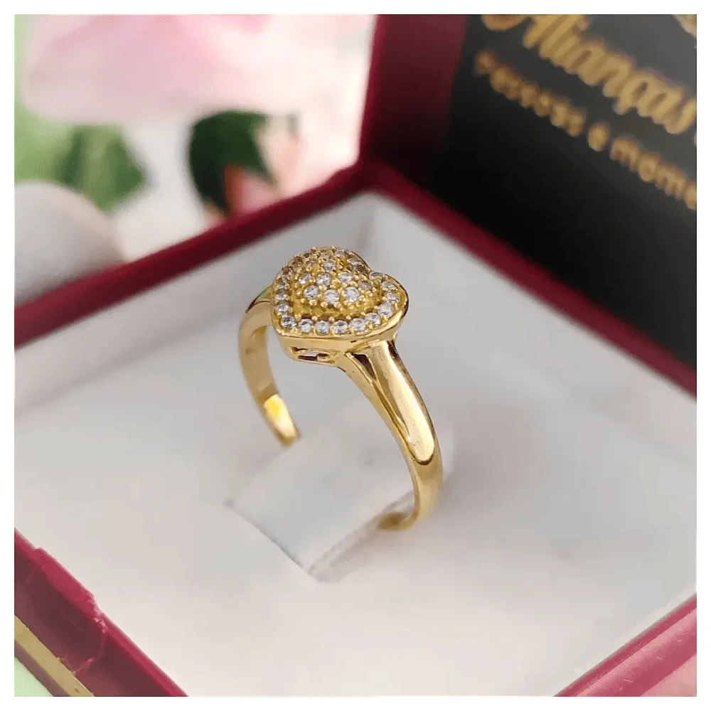 Oferta Anel Solitário Aparador Moeda Antiga com Zircônia Mod. Coração