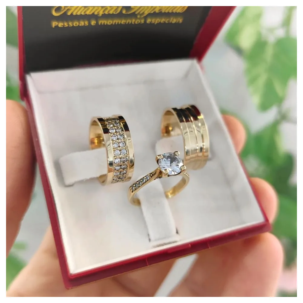 Par Alianças 8mm Com 24 Pedras mod. Estelar + Anel Paris