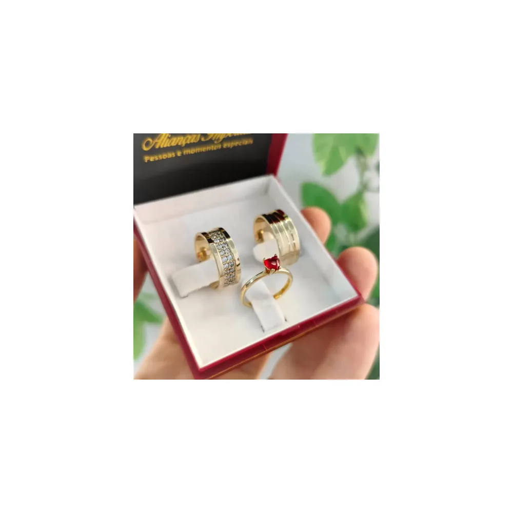 Par Alianças 8mm Com 24 Pedras mod. Estelar + Anel Petit