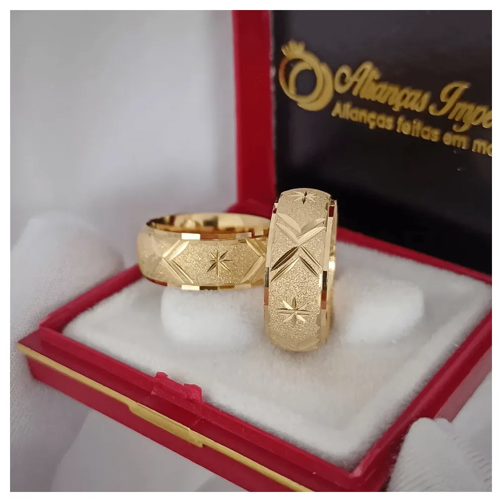 Par Alianças Diamantadas Mod. (ESP.15) Abauladas 8mm