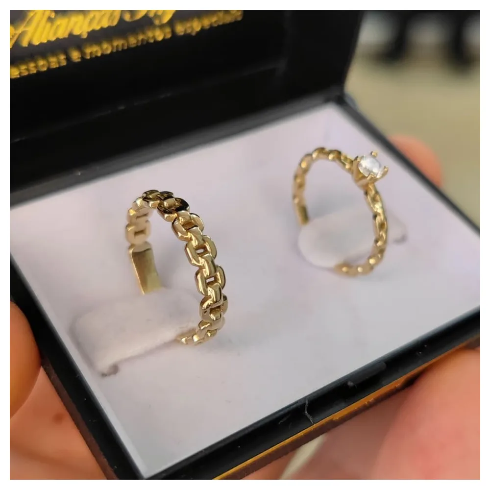 Par Aneis de Moeda Antiga com Zircônia Mod. Orion Masculino + Feminino